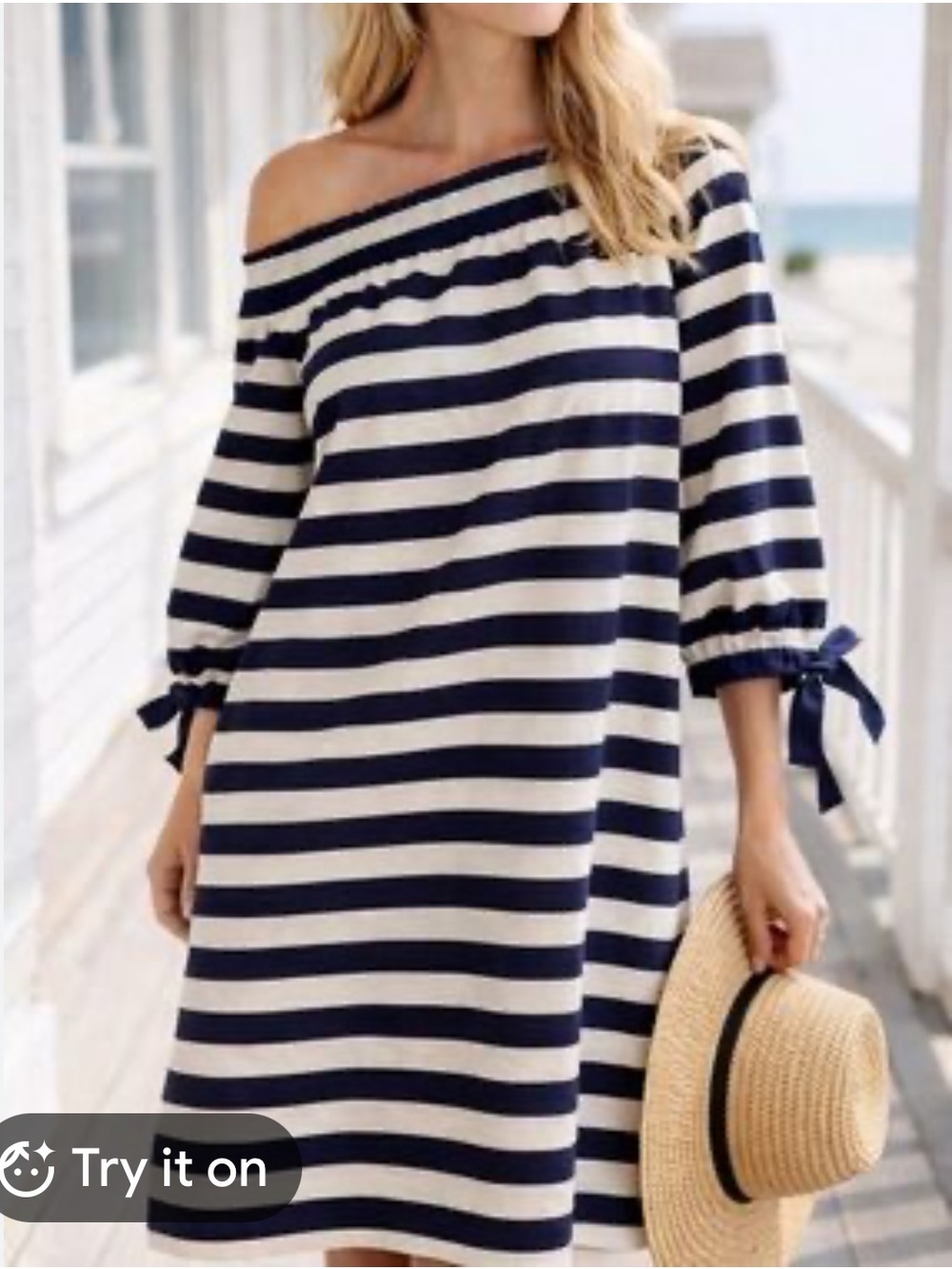 J. Crew Striped Off The Shoulder Dress